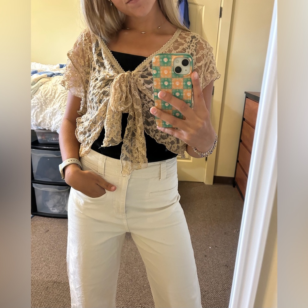Venezia Lace Tie-Front Top in Gold